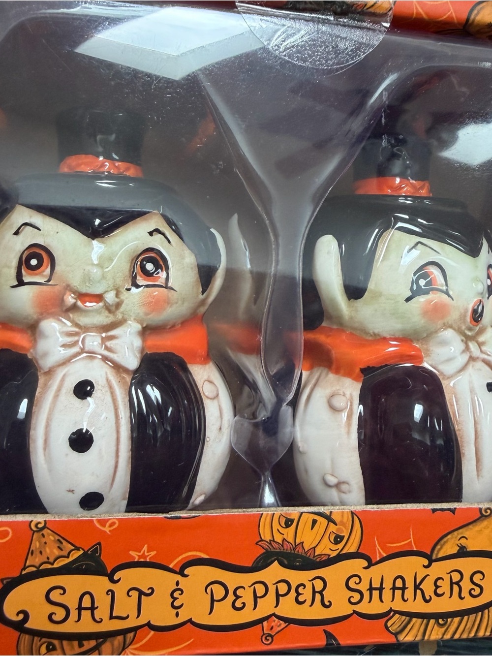 Johanna Parker Halloween Black and Orange Vampire Salt & Pepper Shakers - Picture 2 of 5